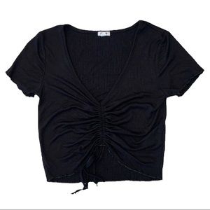 Garage Black Tie V-Neck Cropped Top